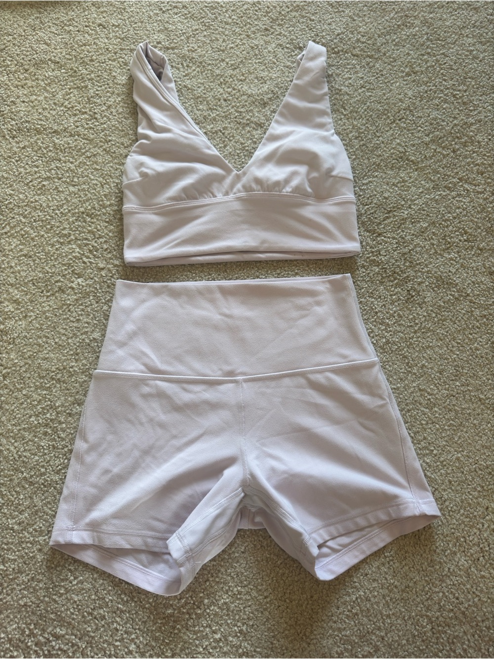 lululemon athletica Pale Pink V-Neck Sports Bralette & High-Waist Shorts Set